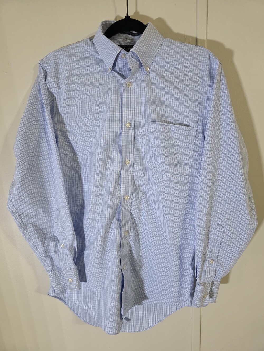Lands' End Pale Blue White Cotton Plaid Button-Down Shirt
